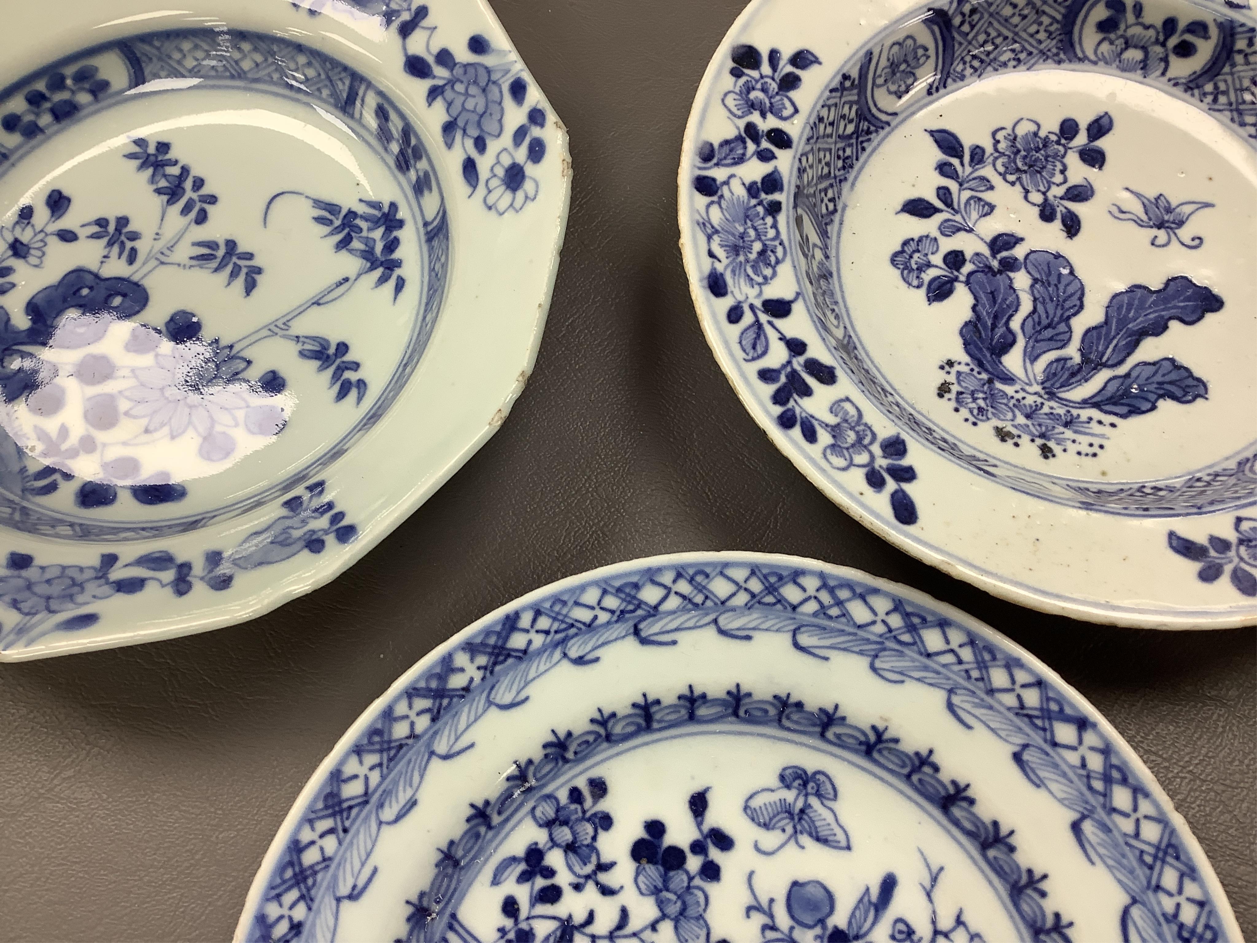 A group of 18th/19th century Chinese blue and white plates and dishes, largest 23cm in diameter